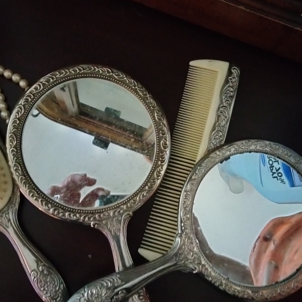 Vintage silver plated 2 mirrors brush and comb